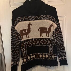 Zara Black and Brown Llama Turtleneck Sweater